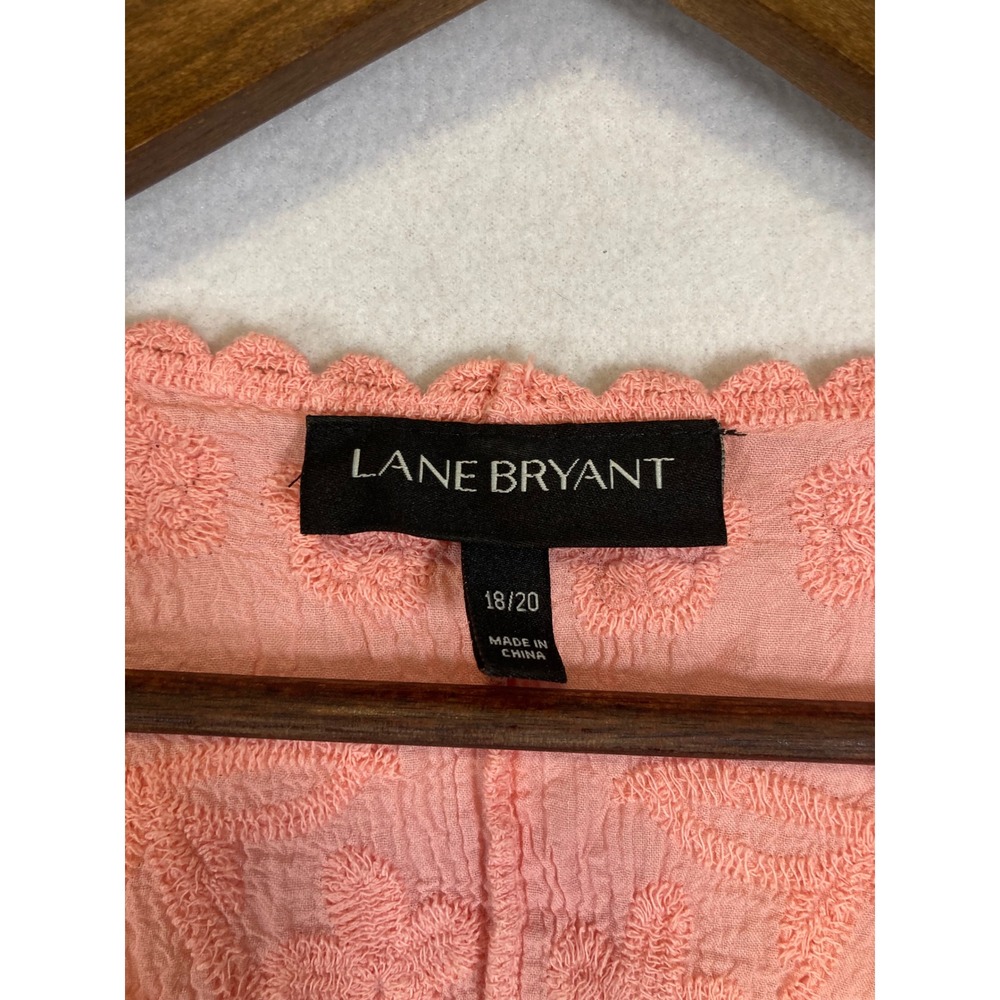 Boho Lane Bryant Womens 18/20 Coral Peach Embroidered Crochet Tie Front Blouse - Picture 3 of 10